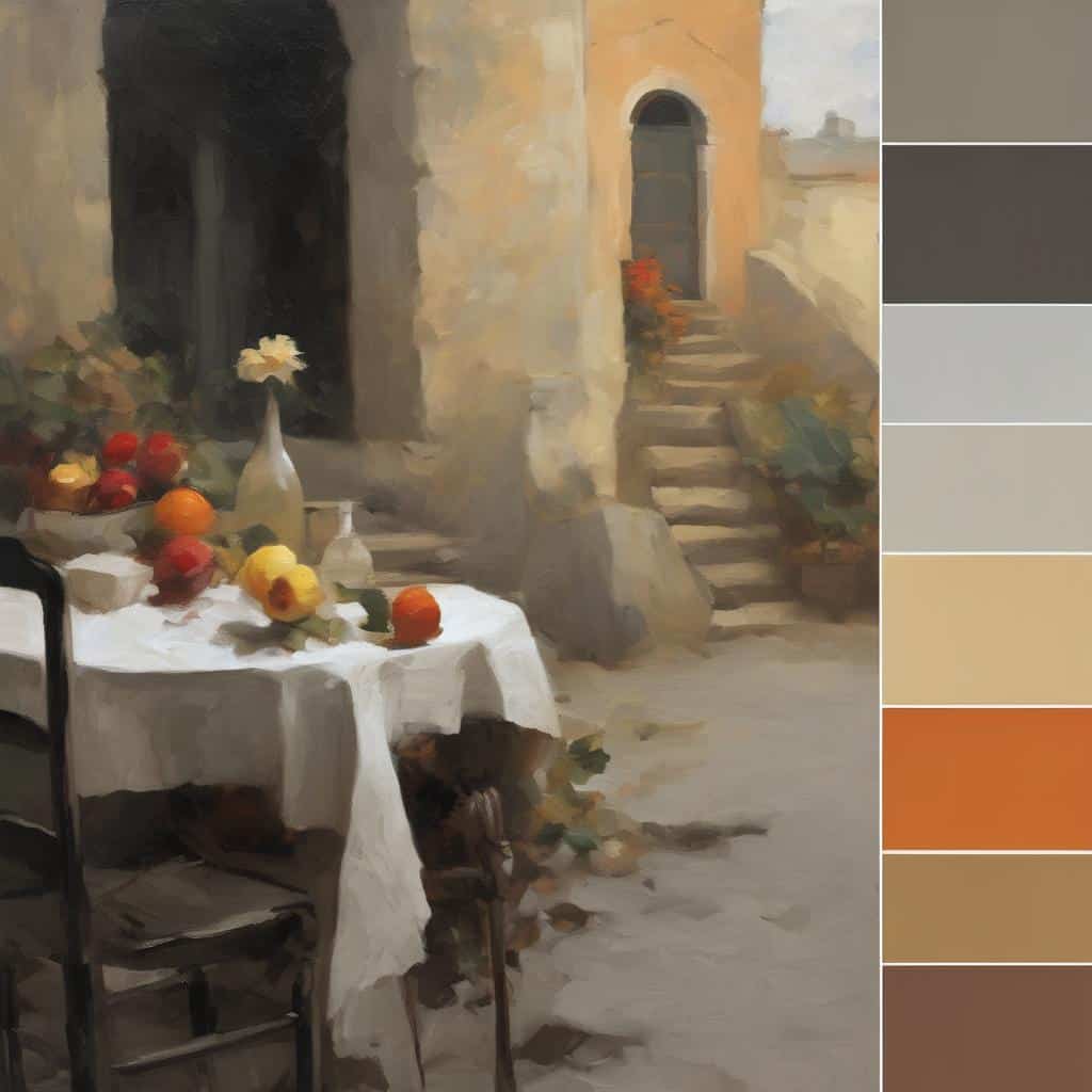 Παραδοσιακή χειροτεχνία και τέχνη μεσαιωνικής Αθήνας, ζωγραφική σκηνή με φρούτα και βάζα.